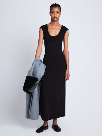 Front full length image of model wearing Nina Dress in BLACK
