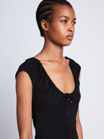Detail image of model wearing Nina Dress in BLACK