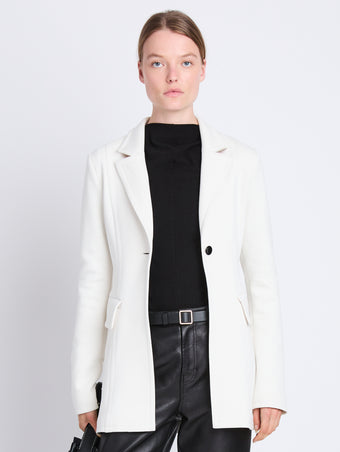 Front cropped image of model wearing Margot Blazer in BONE