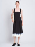 Front full length image of model wearing Edie Dress in BLACK/WHITE