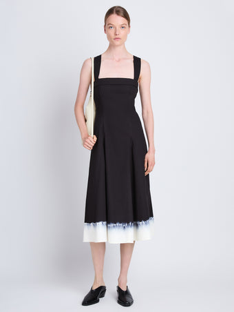 Front full length image of model wearing Edie Dress in BLACK/WHITE