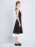 Side image of model wearing Edie Dress in BLACK/WHITE