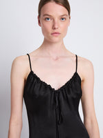 Detail image of model wearing Harper Backless Dress in BLACK