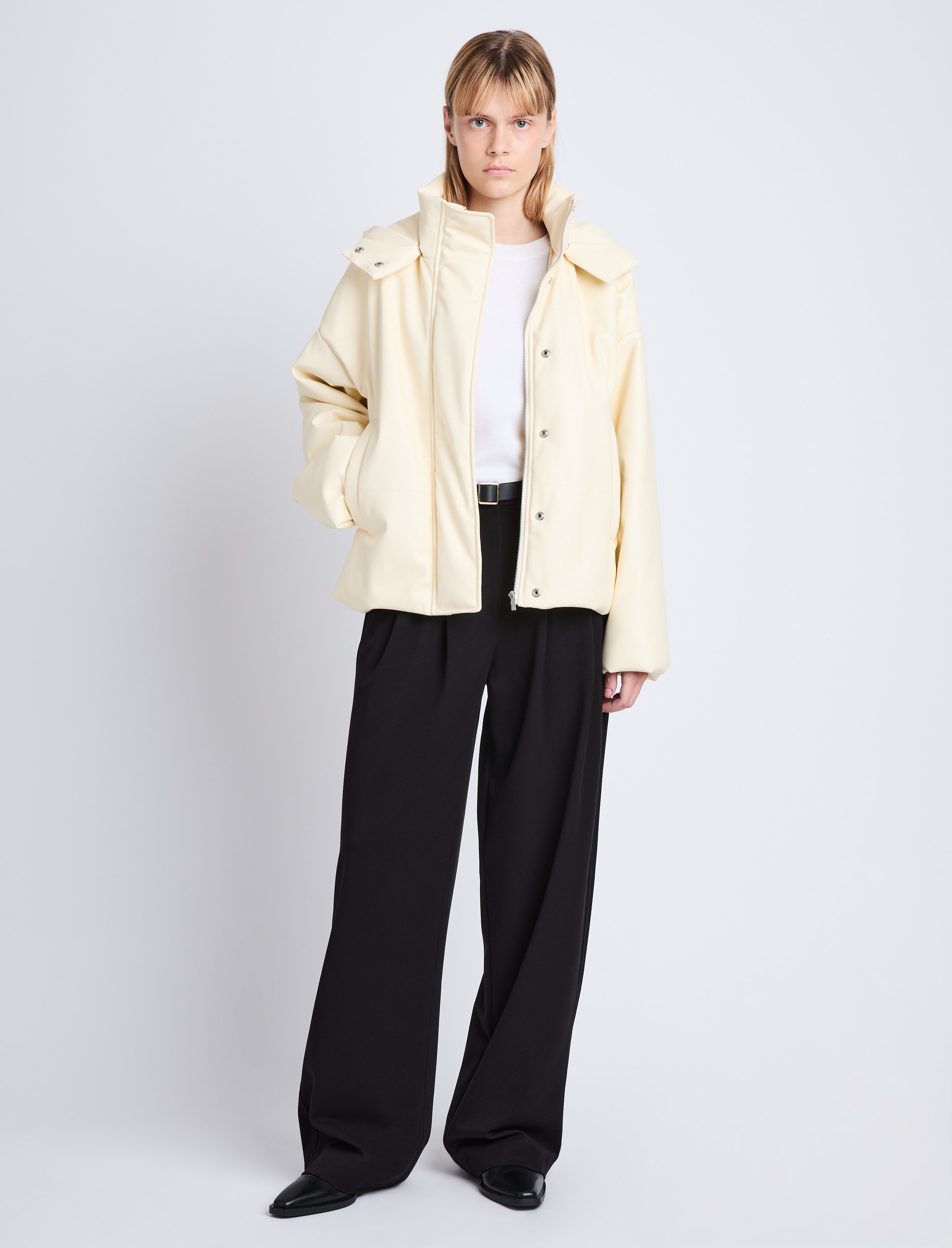 White leather puffer shop jacket