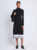Front full length image of model wearing Lila Dress in BLACK/ASH