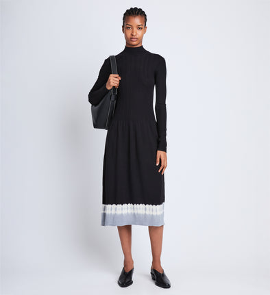 Front full length image of model wearing Lila Dress in BLACK/ASH