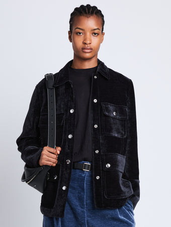 Front cropped image of model wearing Stella Jacket in BLACK