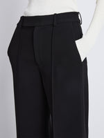 Detail image of model wearing Weyes Pant in Matte Viscose Crepe in black