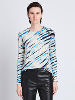 Front cropped image of model wearing Mia T-Shirt In Tie Dye Tissue Jersey in ECRU MULTI