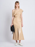 Front full length image of model wearing Rosa Dress In Nappa Leather in LIGHT KHAKI