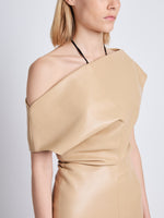 Detail image of model wearing Rosa Dress In Nappa Leather in LIGHT KHAKI