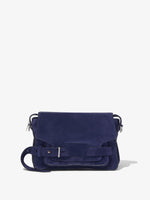 Front image of Suede Beacon Saddle Bag in DEEP NAVY