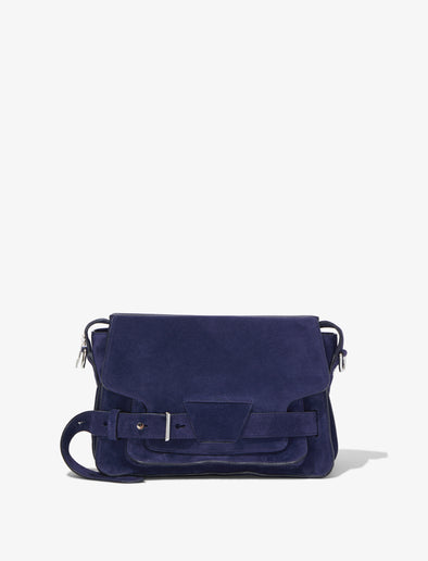 Front image of Suede Beacon Saddle Bag in DEEP NAVY