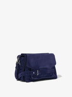 Side image of Suede Beacon Saddle Bag in DEEP NAVY