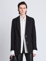Cropped front image of Eva Jacket In Tropical Wool in BLACK