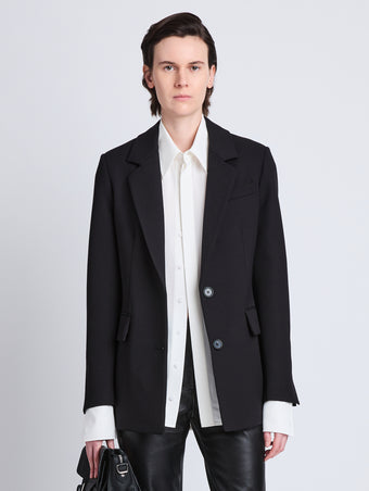 Cropped front image of Eva Jacket In Tropical Wool in BLACK