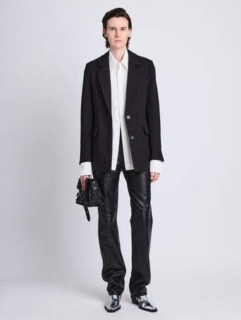 Full front image of Eva Jacket In Tropical Wool in BLACK