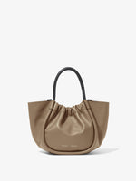 Front image of Small Ruched Crossbody Tote in LIGHT TAUPE