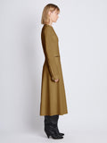 Side image of model wearing Joanne Dress In Matte Viscose Crepe in fatigue