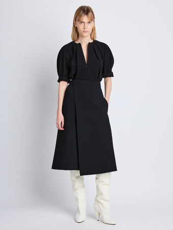 Front image of model wearing Helen Skirt In Bi-Stretch Crepe in black