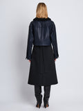 Back image of model in Judd Jacket With Shearling Collar In Leather in navy