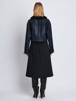 Back image of model in Judd Jacket With Shearling Collar In Leather in navy