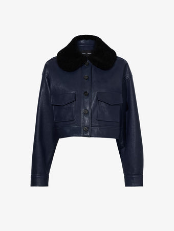 Flat image of Judd Jacket With Shearling Collar In Leather in navy