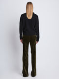 Back image of model wearing Marie Pant In Velvet Suiting in olive