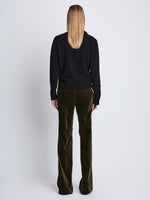 Back image of model wearing Marie Pant In Velvet Suiting in olive