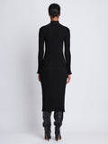 Back full length image of model wearing Midweight Viscose Rib Knit Dress in BLACK