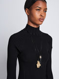 Detail image of model wearing Midweight Viscose Rib Knit Dress in BLACK