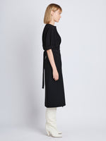 Side image of model wearing Georgia Top In Matte Viscose Crepe in black