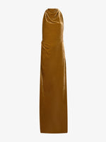 Flat image of Faye Backless Twist Back Dress In Velvet in ochre