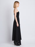 Side image of model wearing Danielle Strapless Dress In Matte Viscose Crepe in black