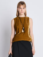 Cropped front image of model wearing Joyce Top In Velvet in ochre