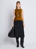 Front image of model wearing Joyce Top In Velvet in ochre