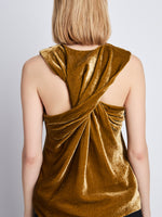 Detail image of model wearing Joyce Top In Velvet in ochre