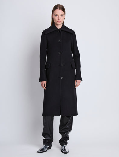 Front image of model wearing Louise Coat In Wool Cashmere in black