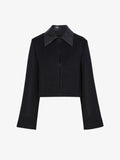 Still Life image of Brigdet Cropped Jacket with Leather Collar in BLACK with collar