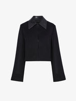 Still Life image of Brigdet Cropped Jacket with Leather Collar in BLACK with collar