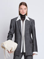 Front cropped image of model wearing Laurie Jacket in GREY MELANGE