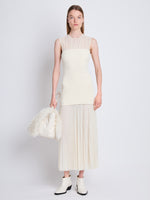 Front full length image of model wearing Niki Dress in ECRU