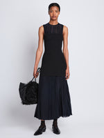 Front full length image of model wearing Niki Dress in NAVY