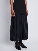 Detail image of model wearing Niki Dress in NAVY
