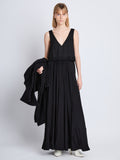 Front full length image of model wearing Lynda Dress In Textured Marocaine With Boucle in BLACK