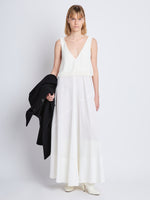 Front full length image of model wearing Lynda Dress In Textured Marocaine With Boucle in OFF WHITE