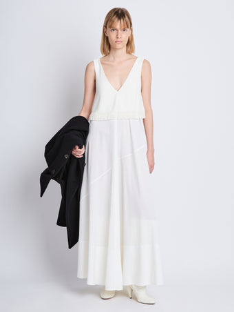 Front full length image of model wearing Lynda Dress In Textured Marocaine With Boucle in OFF WHITE