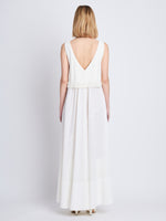 Back full length image of model wearing Lynda Dress In Textured Marocaine With Boucle in OFF WHITE