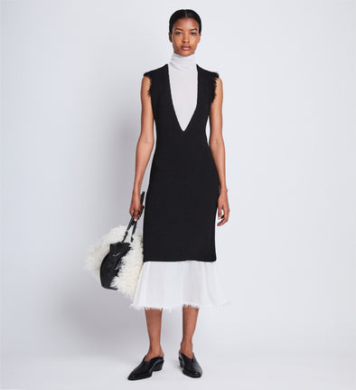 Front full length image of model wearing Mary Dress in BLACK