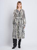 Front full length image of model wearing Carol Dress in ECRU MULTI